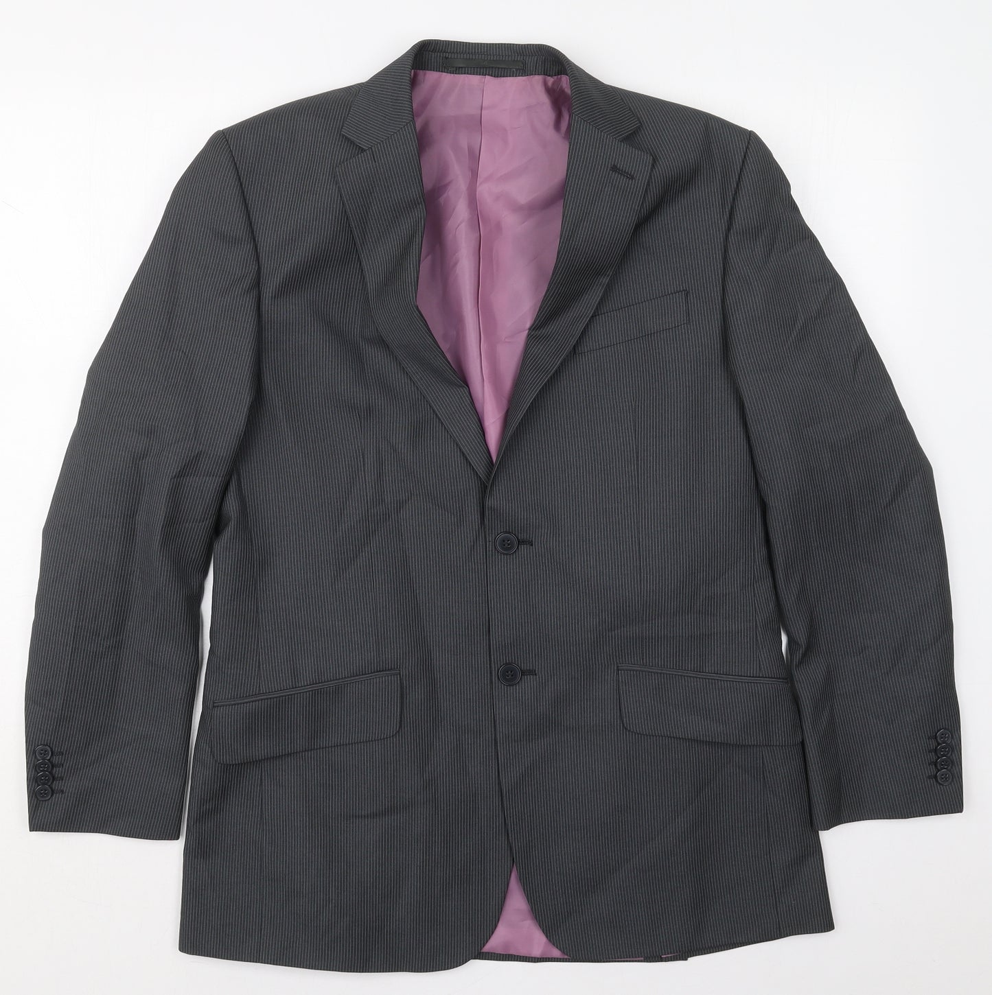 F&F Mens Grey Striped Polyester Jacket Suit Jacket Size 38
