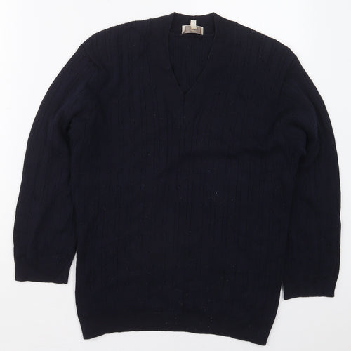 Country Casuals Womens Blue V-Neck  Cotton Pullover Jumper Size L