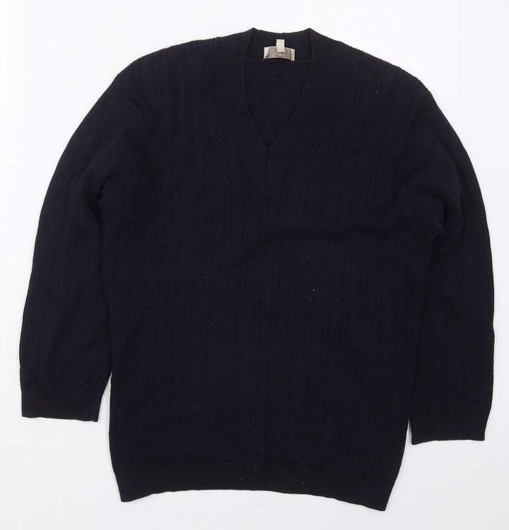 Country Casuals Womens Blue V-Neck  Cotton Pullover Jumper Size L