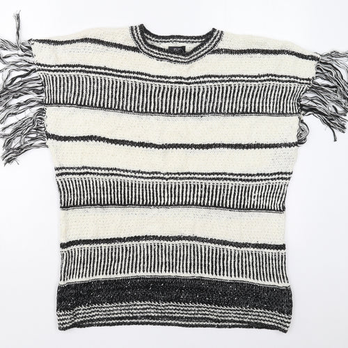 F&F Womens White Crew Neck Striped Cotton Pullover Jumper Size 14