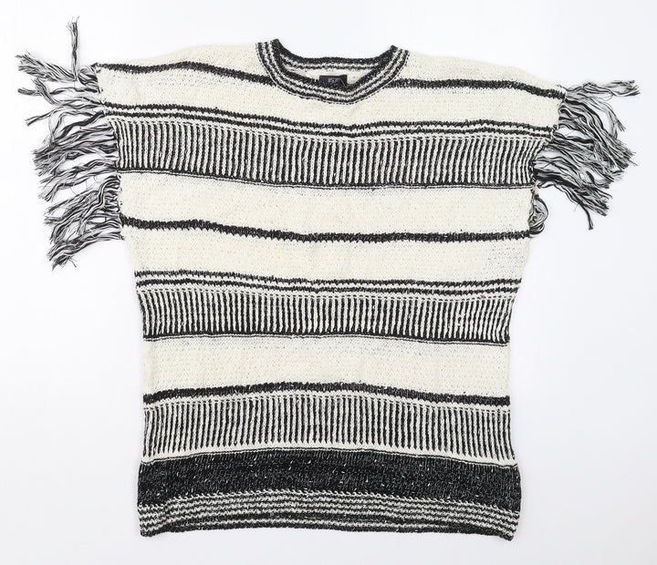 F&F Womens White Crew Neck Striped Cotton Pullover Jumper Size 14