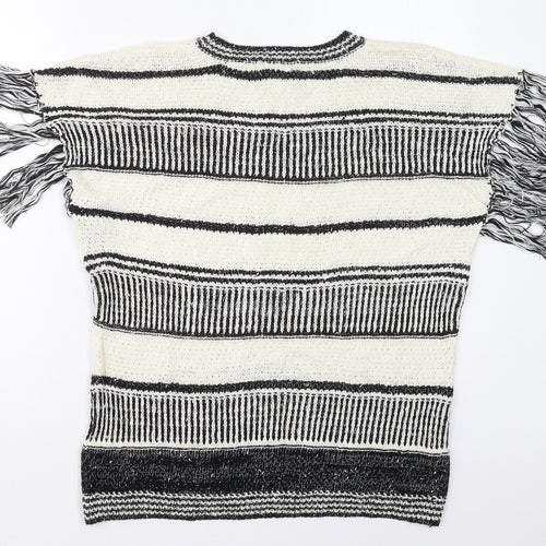 F&F Womens White Crew Neck Striped Cotton Pullover Jumper Size 14