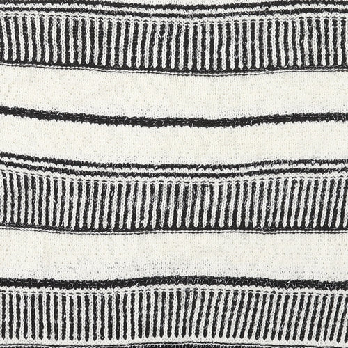 F&F Womens White Crew Neck Striped Cotton Pullover Jumper Size 14