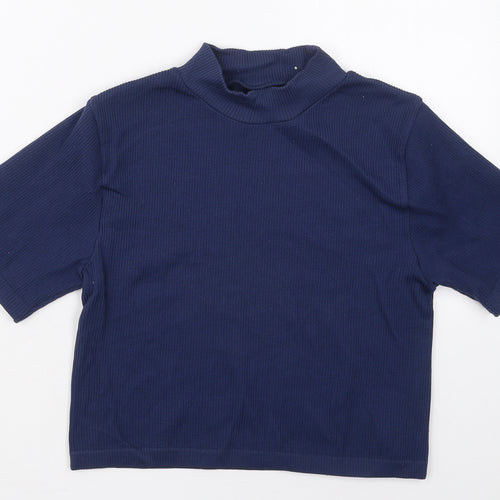 Dunnes Womens Blue  Nylon Cropped T-Shirt Size M Mock Neck Pullover
