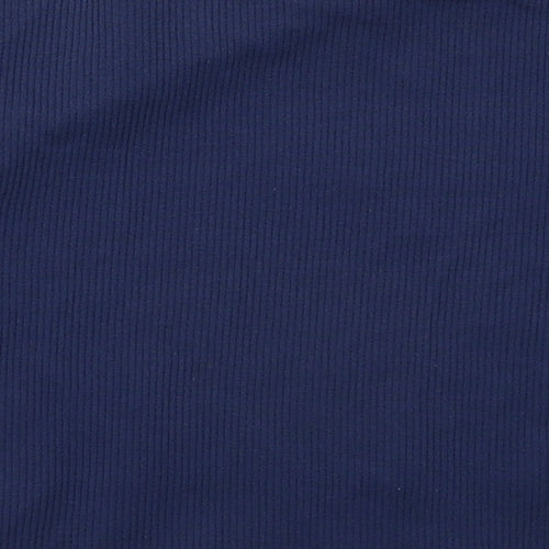 Dunnes Womens Blue  Nylon Cropped T-Shirt Size M Mock Neck Pullover