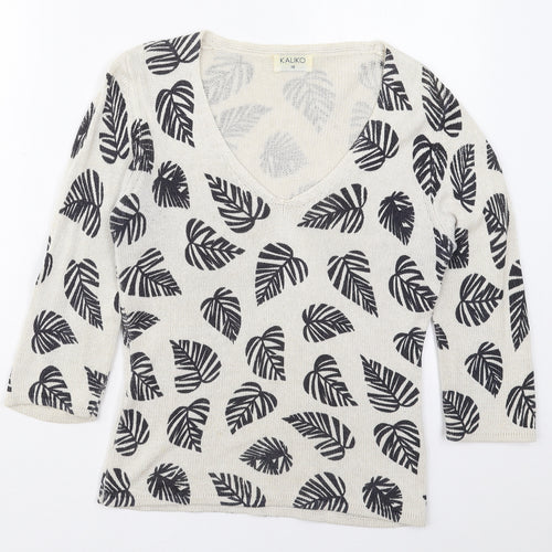 Kaliko Womens Brown V-Neck  Viscose Pullover Jumper Size 10   - Leaf Prints