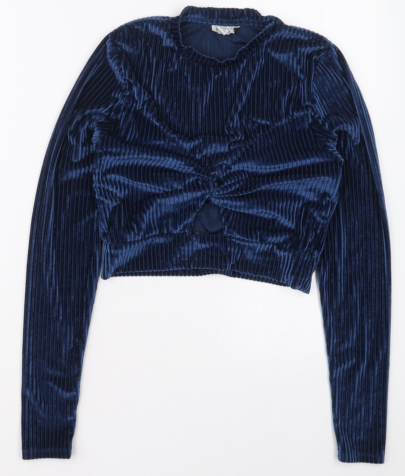 Topshop Womens Blue  Polyester Cropped T-Shirt Size 12 Crew Neck