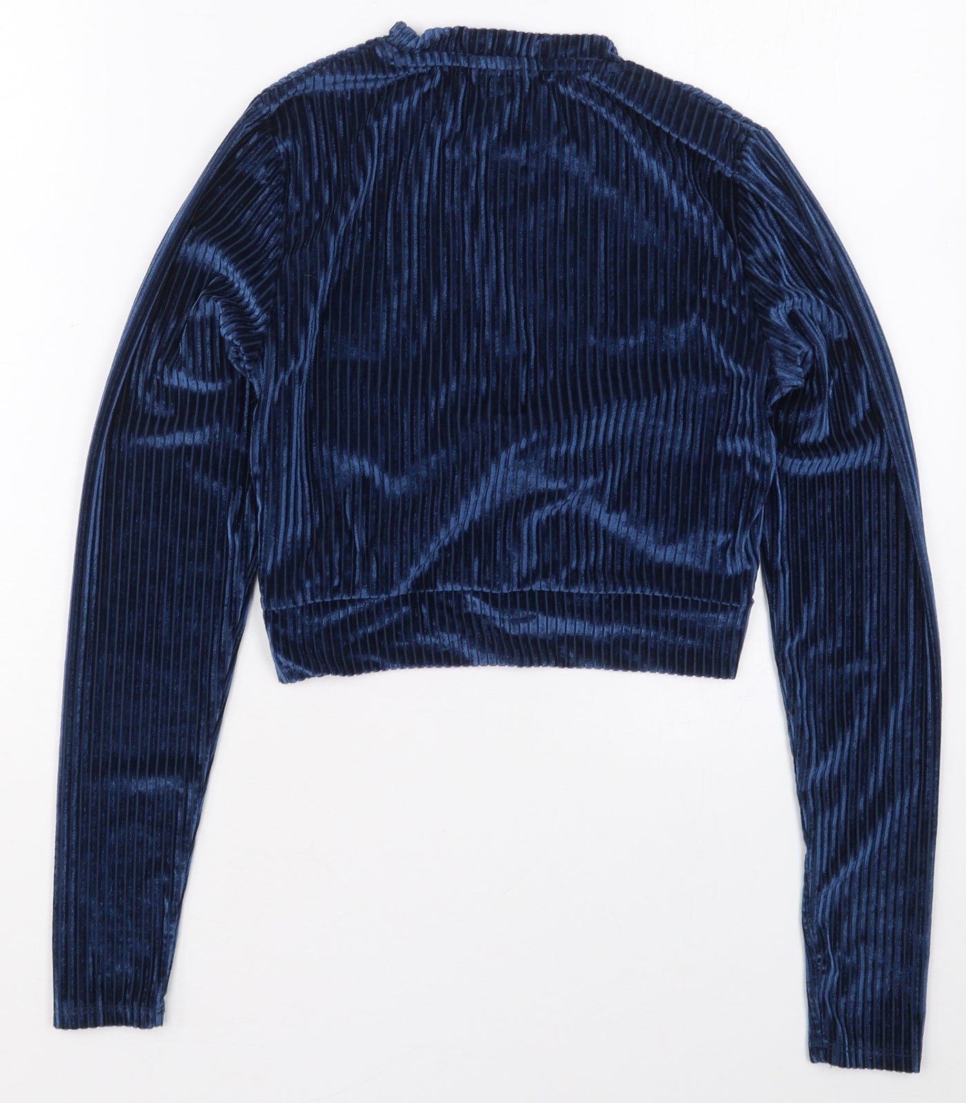 Topshop Womens Blue  Polyester Cropped T-Shirt Size 12 Crew Neck