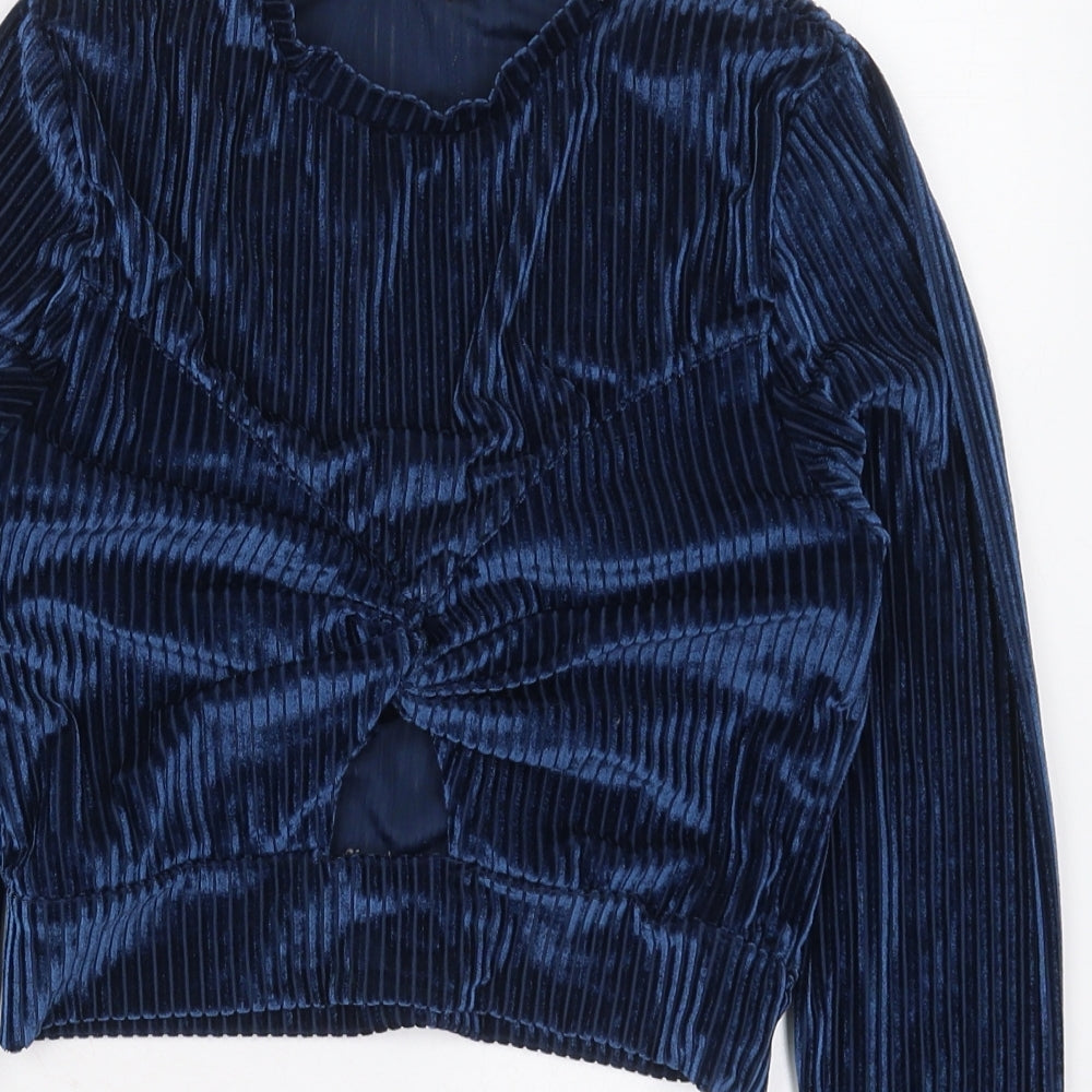 Topshop Womens Blue  Polyester Cropped T-Shirt Size 12 Crew Neck