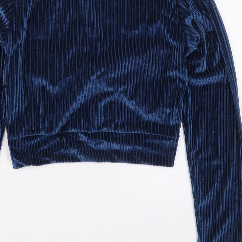 Topshop Womens Blue  Polyester Cropped T-Shirt Size 12 Crew Neck
