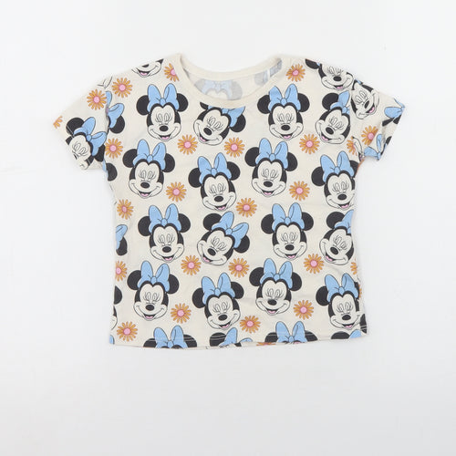 George Girls Beige Geometric Cotton Basic Casual Size 2 Years Round Neck Pullover - Minnie Mouse Disney