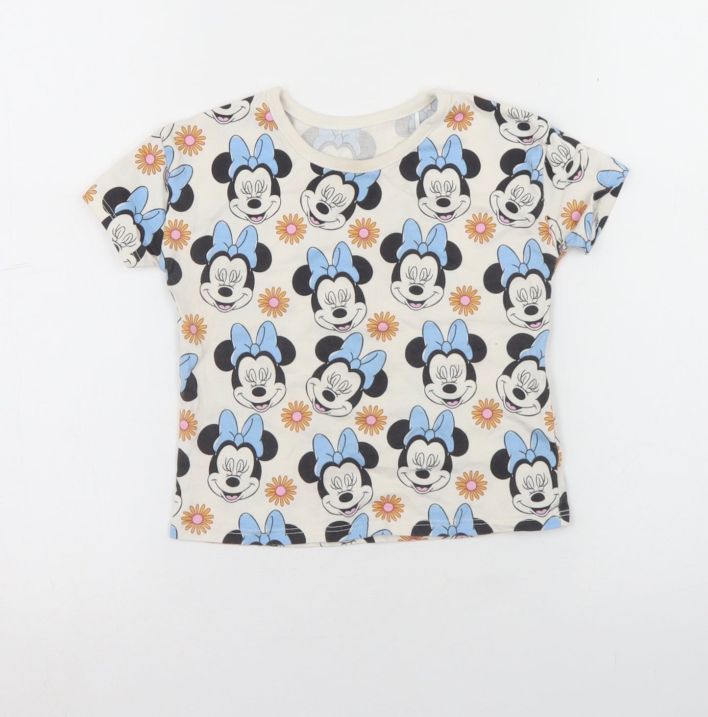George Girls Beige Geometric Cotton Basic Casual Size 2 Years Round Neck Pullover - Minnie Mouse Disney