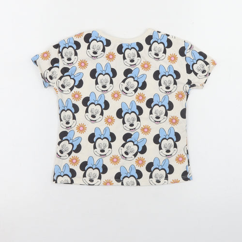 George Girls Beige Geometric Cotton Basic Casual Size 2 Years Round Neck Pullover - Minnie Mouse Disney