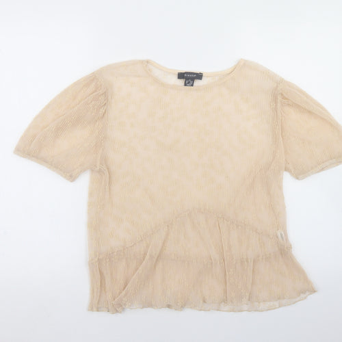 Primark Womens Beige Floral Polyester Cropped Blouse Size M Round Neck