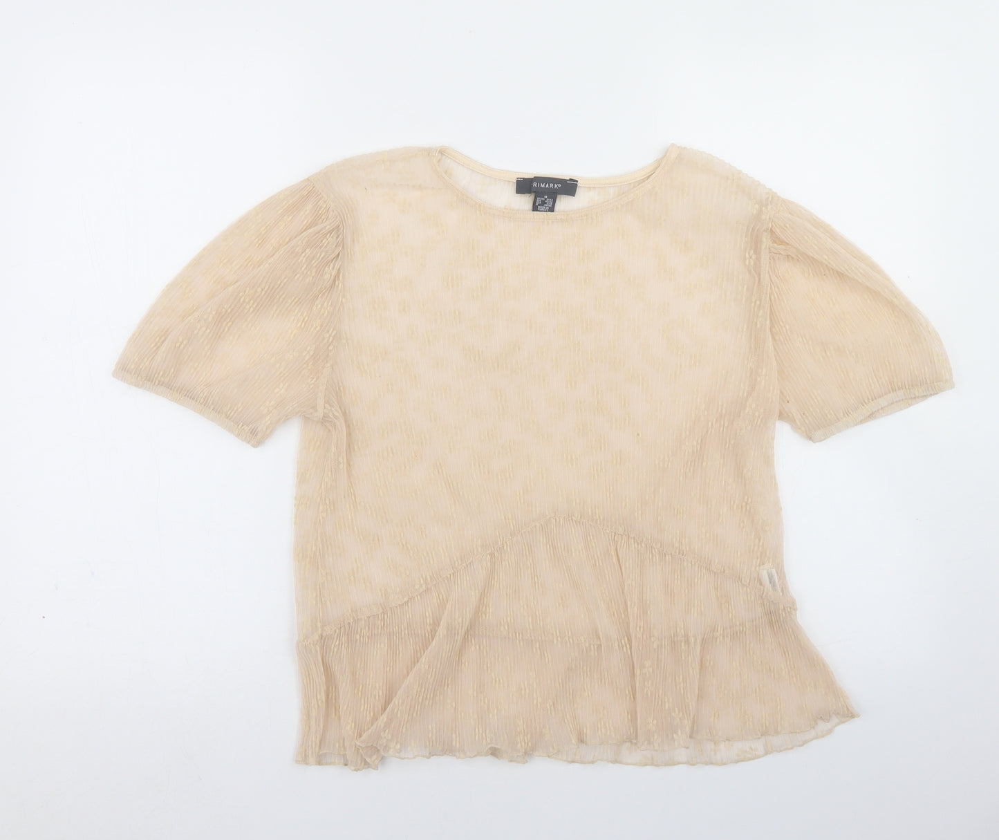Primark Womens Beige Floral Polyester Cropped Blouse Size M Round Neck