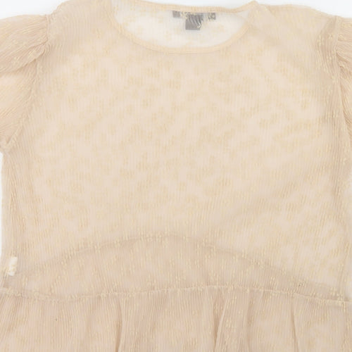 Primark Womens Beige Floral Polyester Cropped Blouse Size M Round Neck