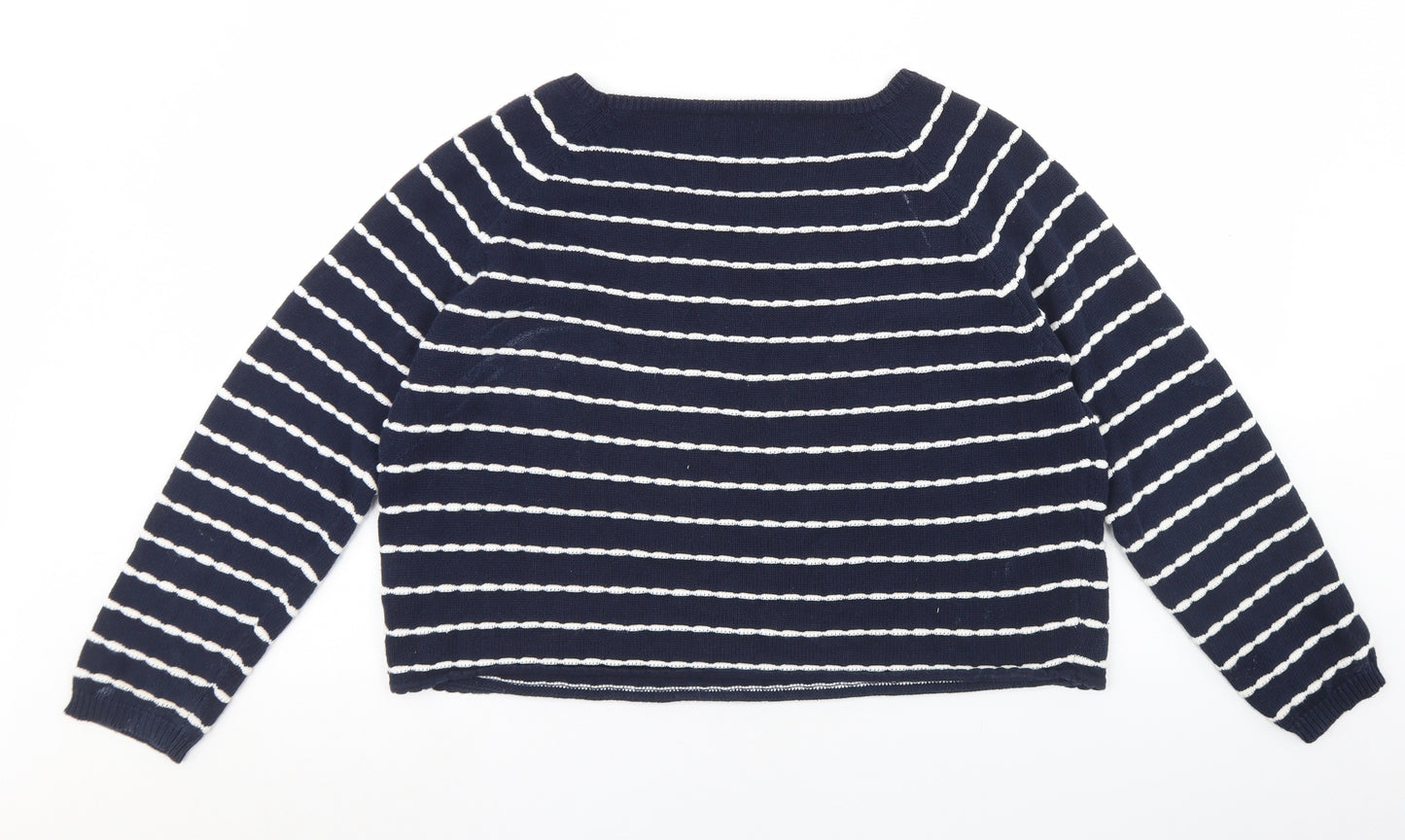 New Look Womens Blue Round Neck Striped 100% Cotton Pullover Jumper Size 12