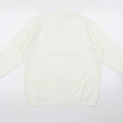 Duvir Womens White V-Neck  Acrylic Cardigan Jumper Size M