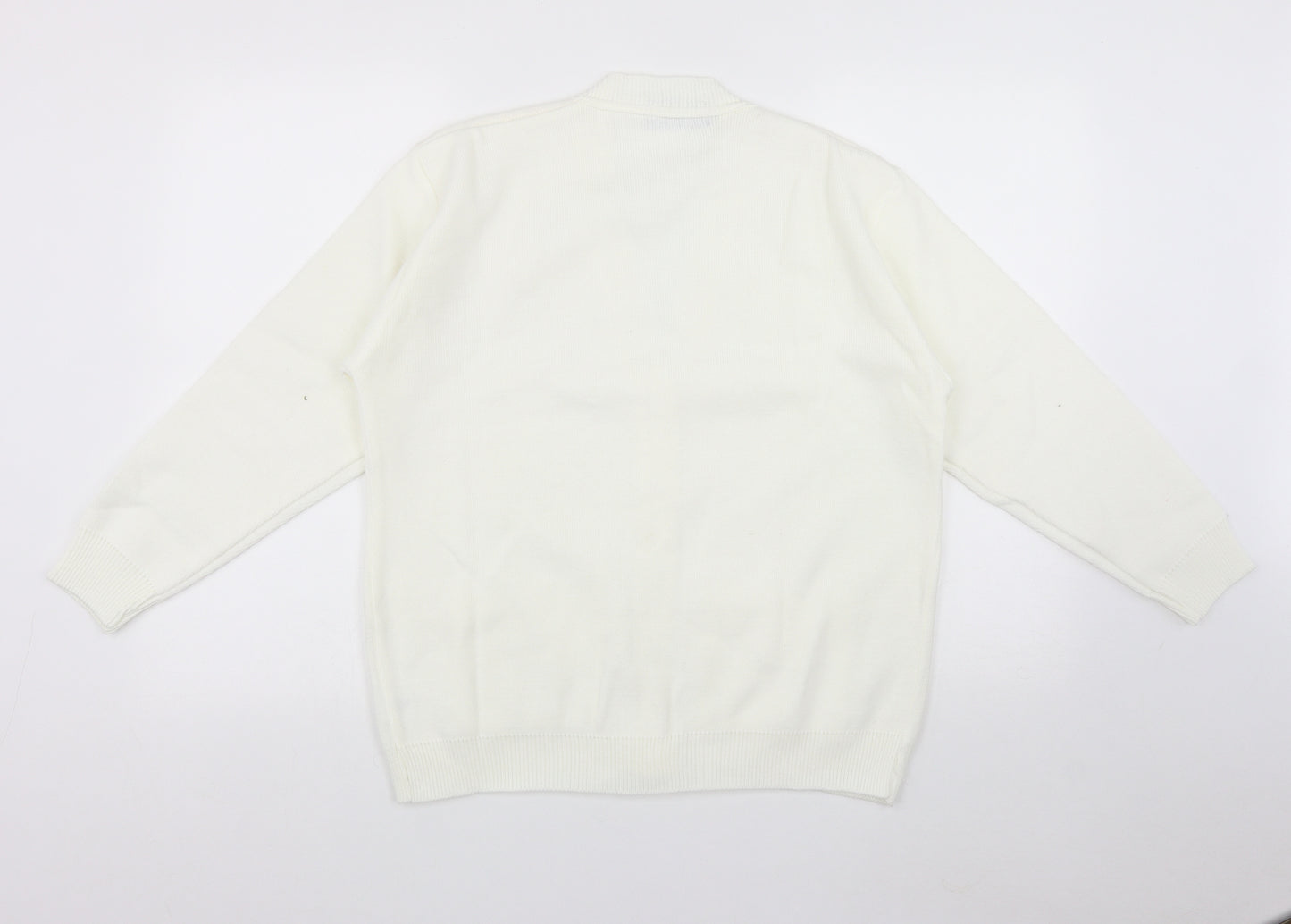 Duvir Womens White V-Neck  Acrylic Cardigan Jumper Size M