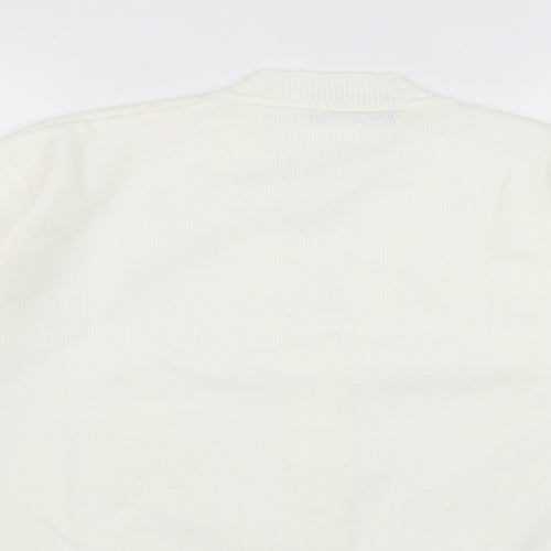 Duvir Womens White V-Neck  Acrylic Cardigan Jumper Size M