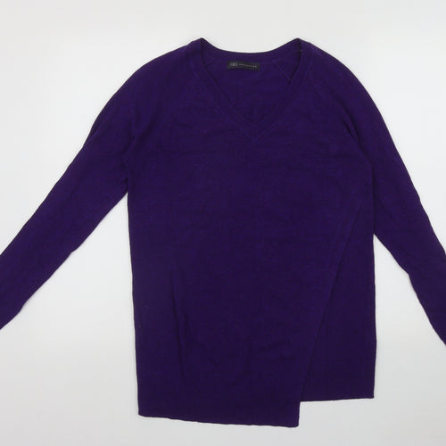 Marks and Spencer Womens Purple V-Neck  Viscose Pullover Jumper Size 8   - Cross Over Detail