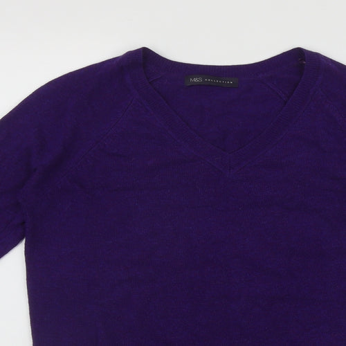 Marks and Spencer Womens Purple V-Neck  Viscose Pullover Jumper Size 8   - Cross Over Detail