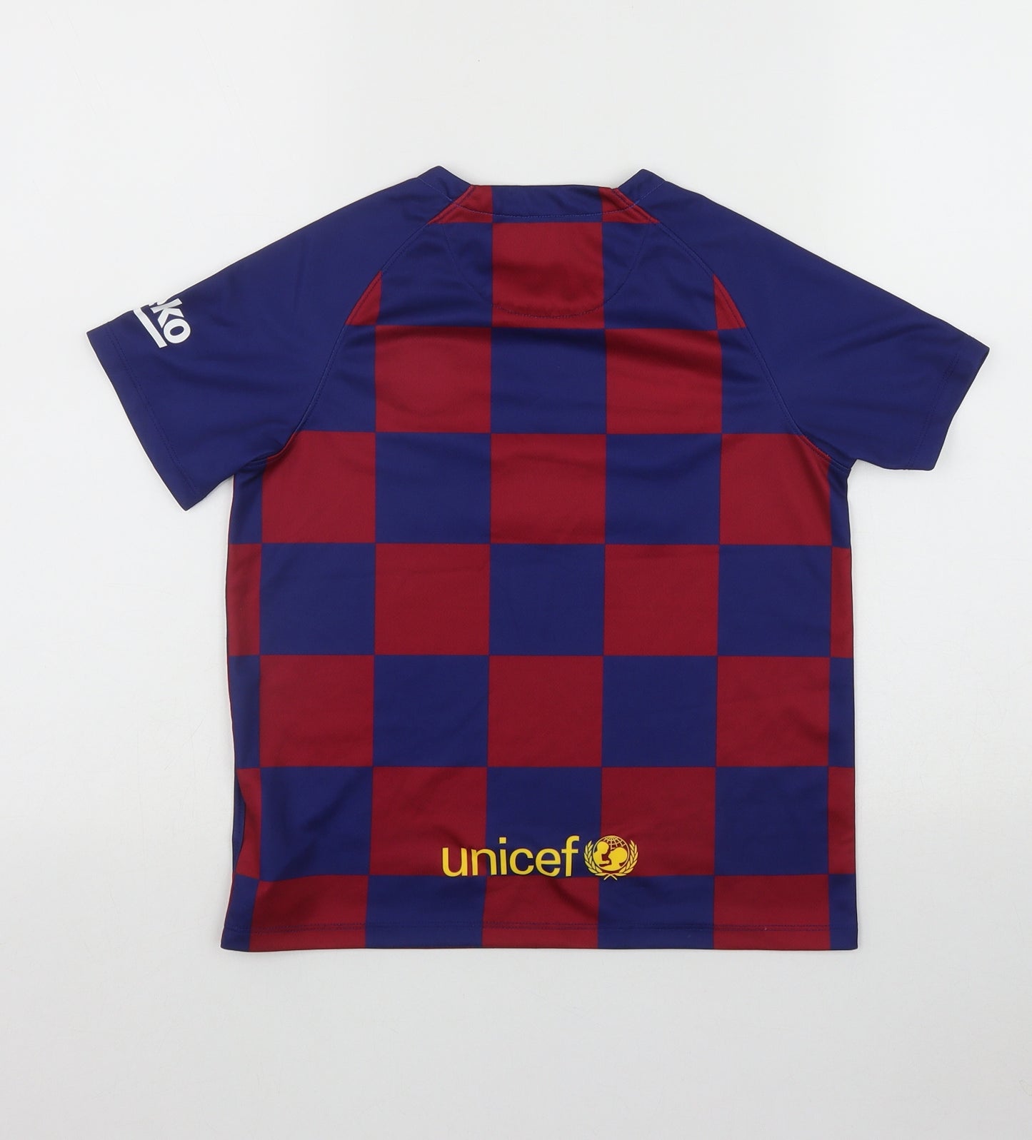 Nike Boys Blue Check Polyester Pullover T-Shirt Size 7-8 Years V-Neck  - Barcelona Football Club