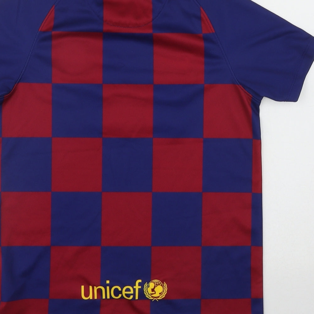 Nike Boys Blue Check Polyester Pullover T-Shirt Size 7-8 Years V-Neck  - Barcelona Football Club
