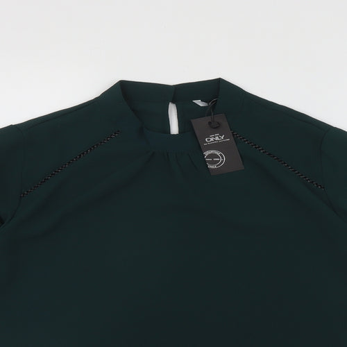 Only Womens Green  Polyester Basic Blouse Size 8 Round Neck - collar detail