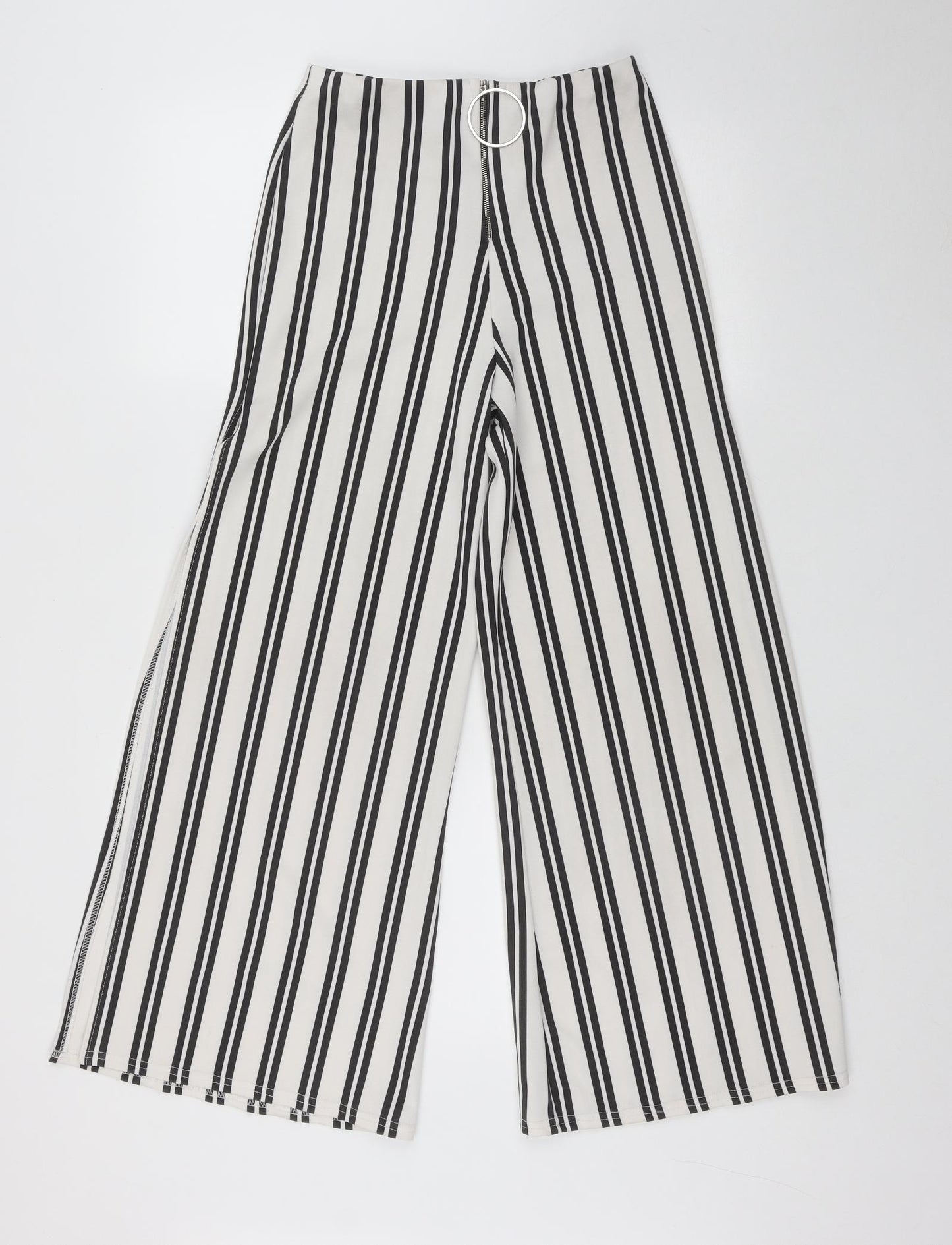 Cameo rose Womens White Striped Polyester Trousers  Size 8 L26 in Regular Zip - Split side Detail, Elastic Waist