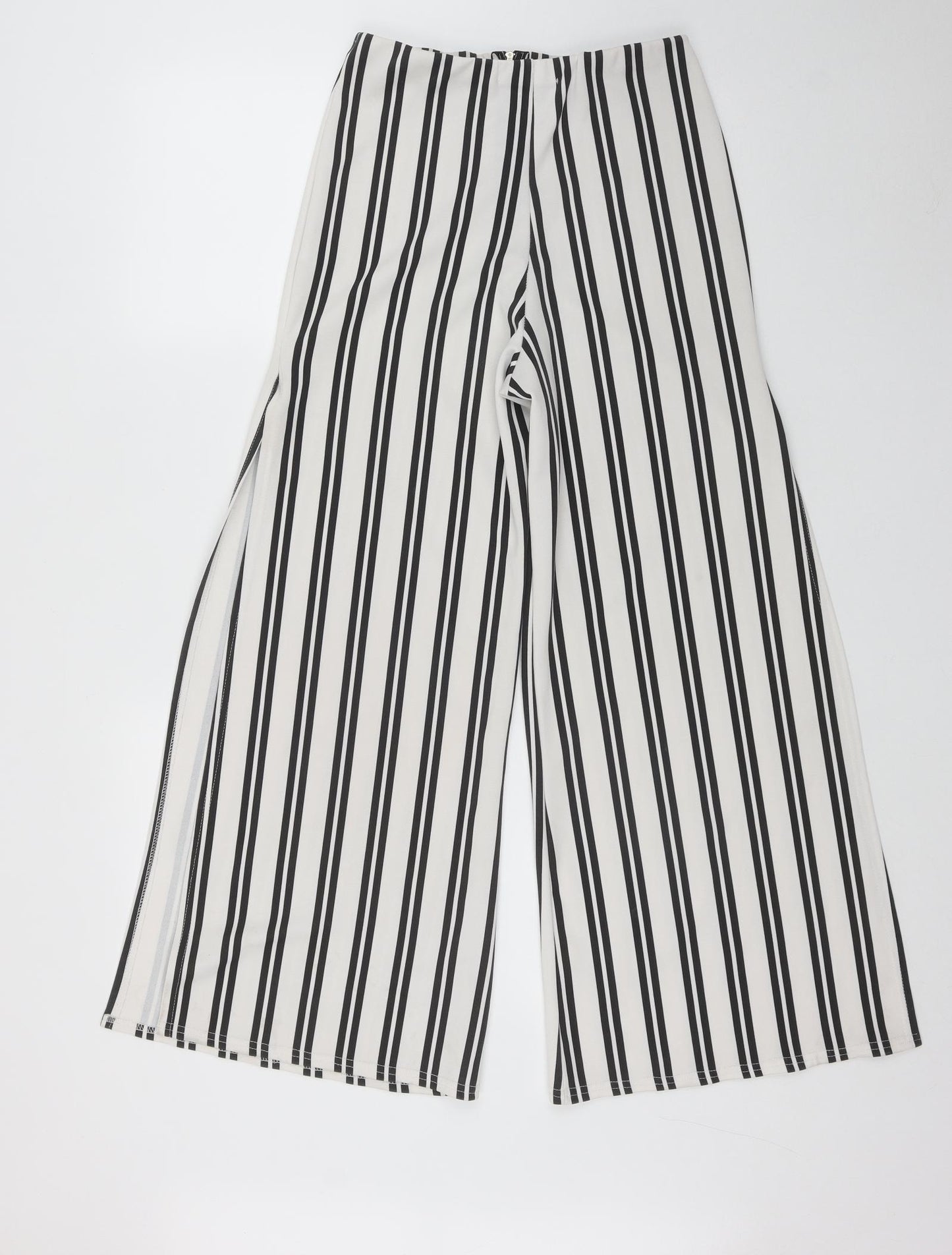 Cameo rose Womens White Striped Polyester Trousers  Size 8 L26 in Regular Zip - Split side Detail, Elastic Waist