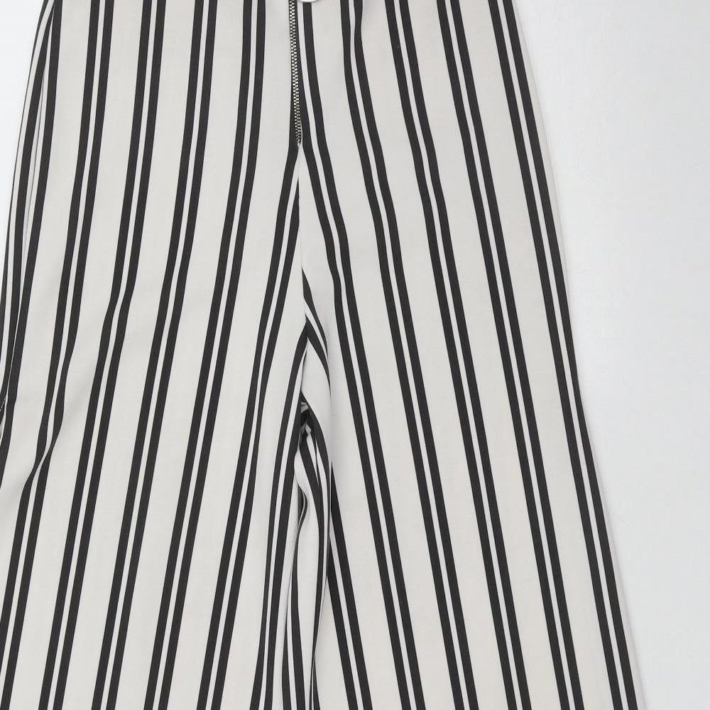 Cameo rose Womens White Striped Polyester Trousers  Size 8 L26 in Regular Zip - Split side Detail, Elastic Waist