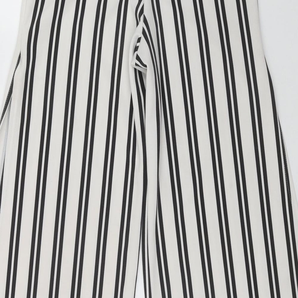 Cameo rose Womens White Striped Polyester Trousers  Size 8 L26 in Regular Zip - Split side Detail, Elastic Waist