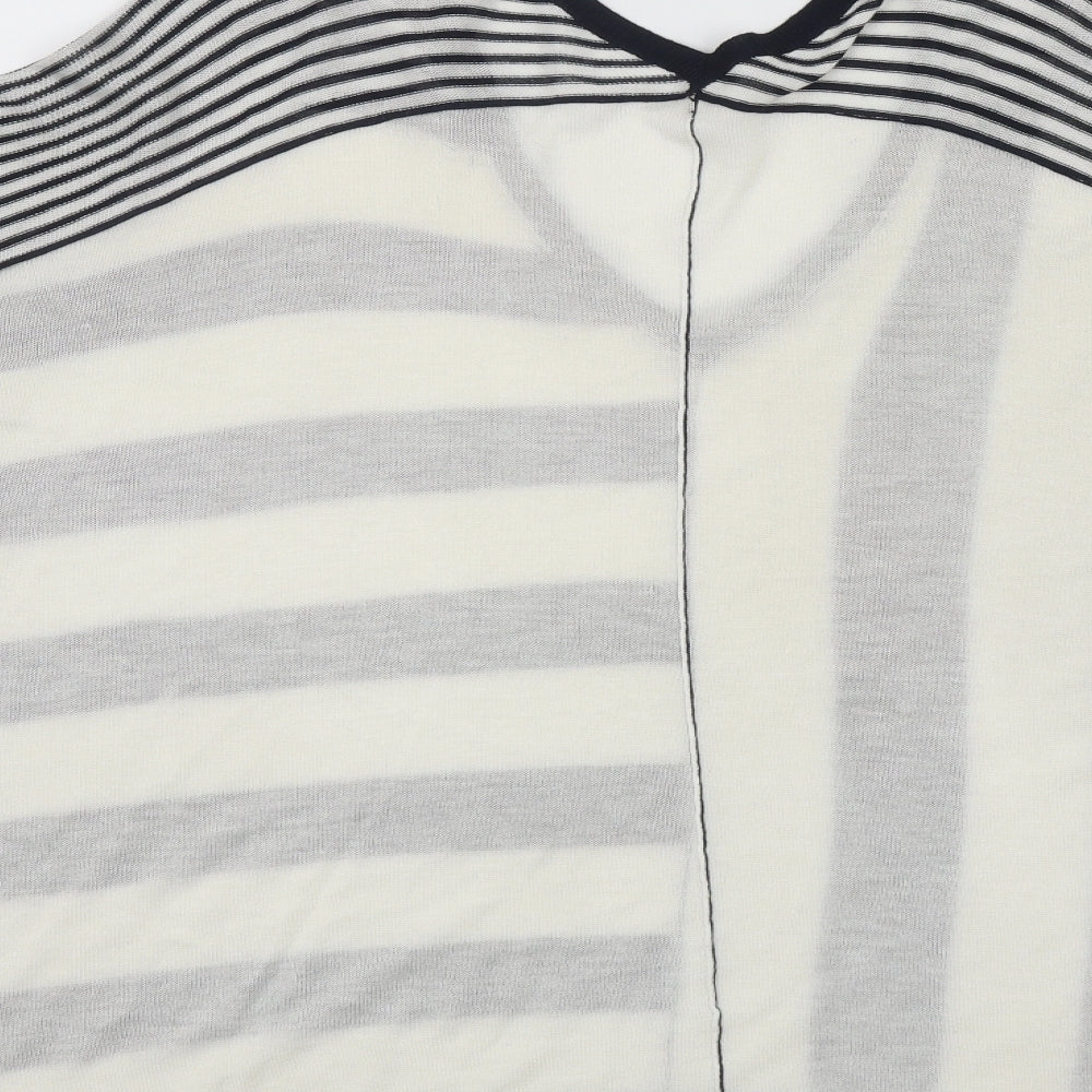 NEXT Womens White V-Neck Striped Viscose Pullover Jumper Size L   - Oversized Fit