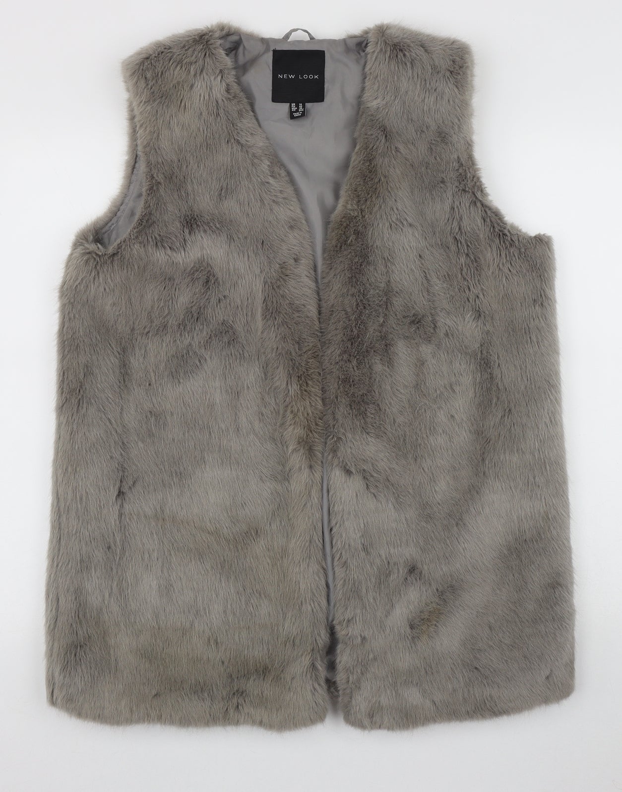 New Look Womens Grey   Gilet Jacket Size 14   - Faux Fur Gilet