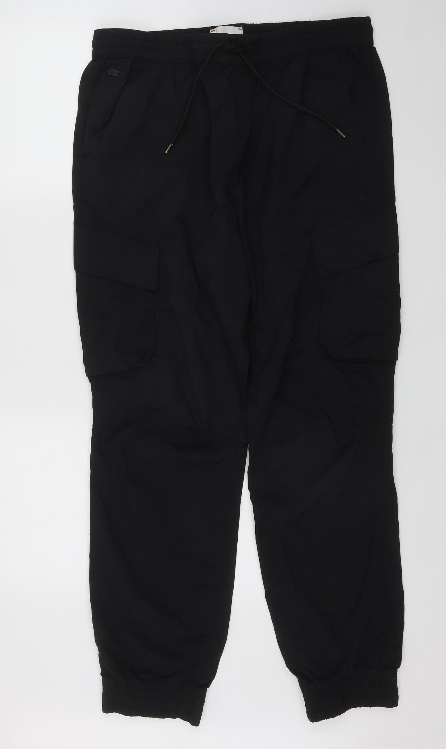 Adapt Mens Black  Nylon Cargo Trousers Size L L28 in Regular Tie - Elastic ankles Elastic waist