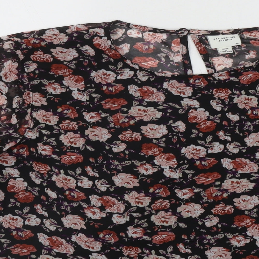 JACQUELINE DE YONG Womens Multicoloured Floral Polyester Basic Blouse Size 8 Round Neck - Elastic cuff sleeve