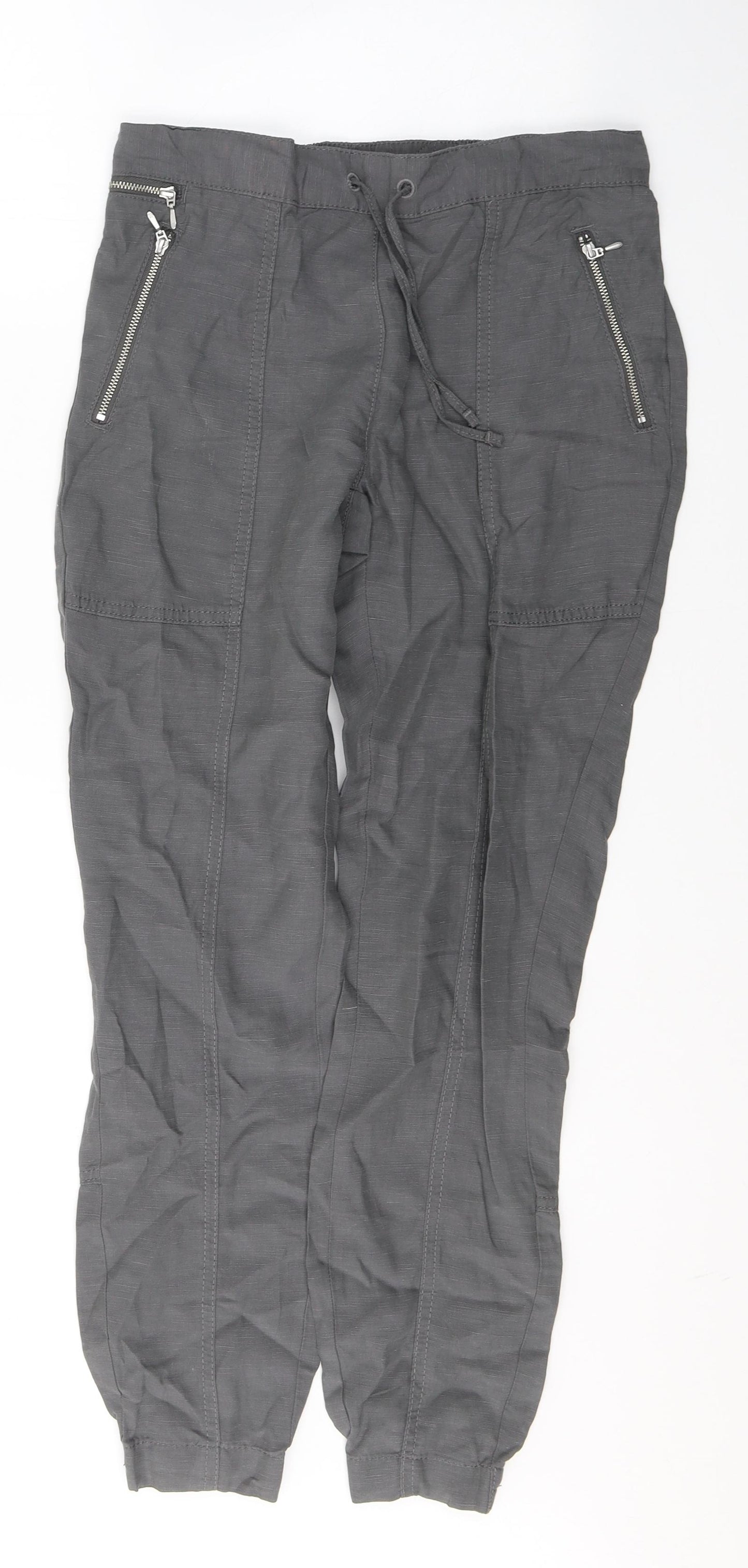 NEXT Womens Grey  Lyocell Trousers  Size 6 L28 in Regular Tie