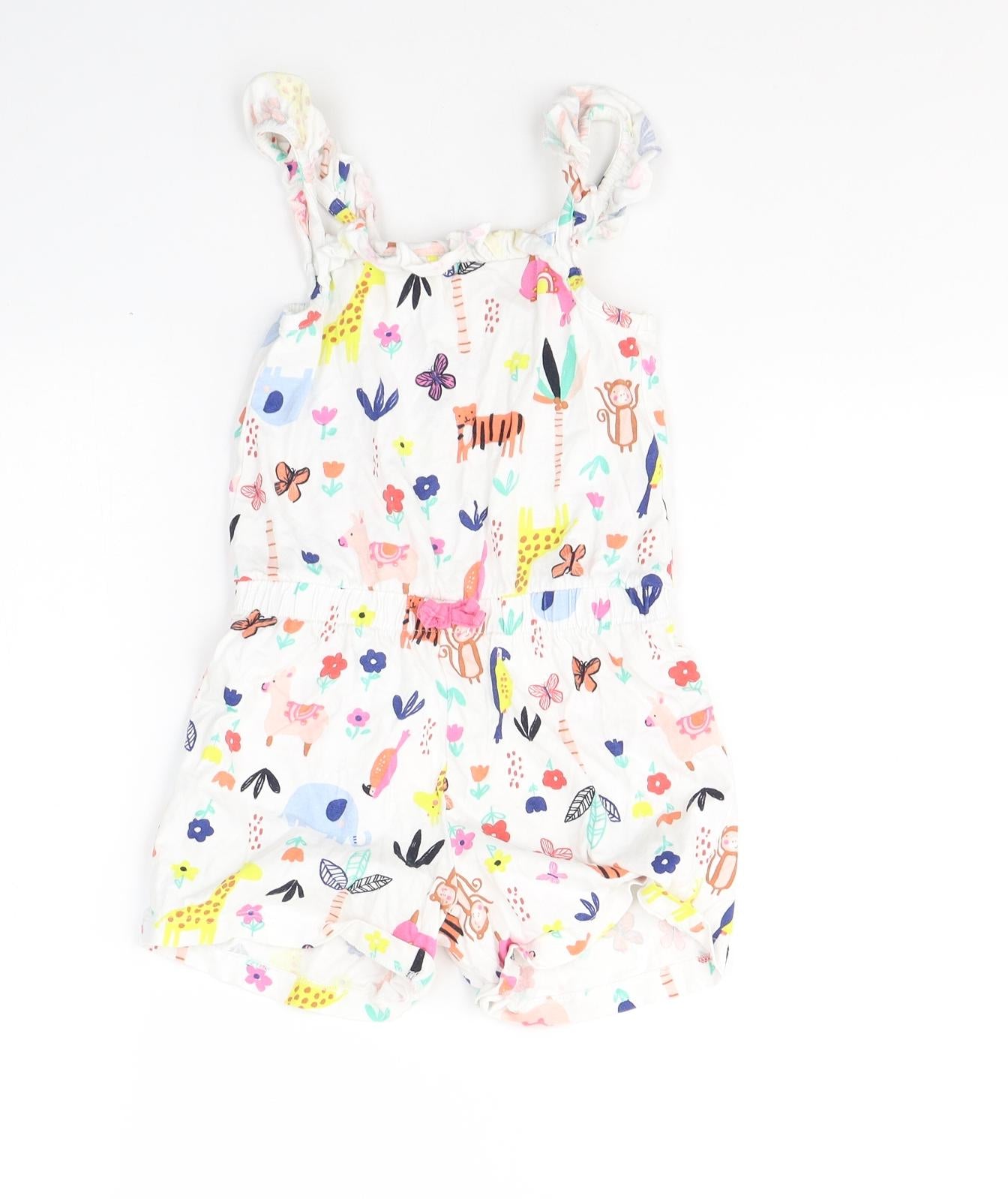 George Girls White Geometric Cotton Playsuit One-Piece Size 4-5 Years  Pullover - Cute Animals