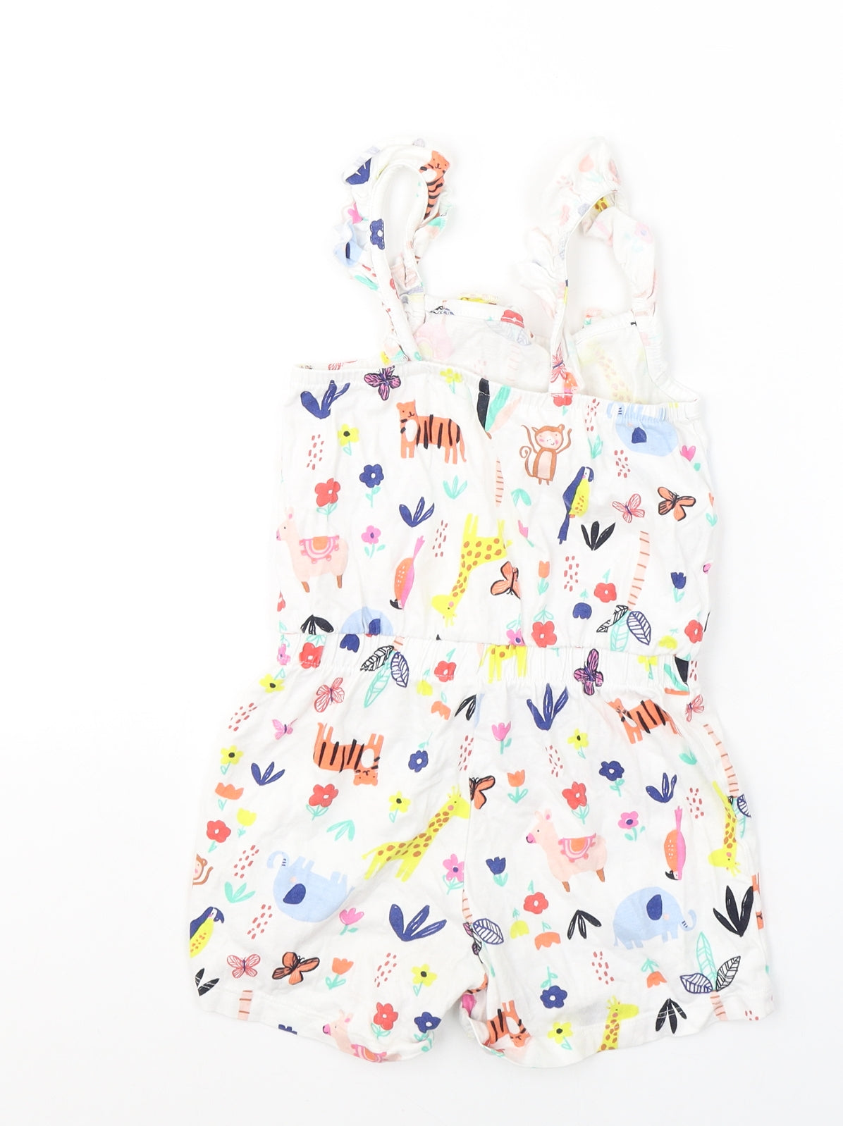 George Girls White Geometric Cotton Playsuit One-Piece Size 4-5 Years  Pullover - Cute Animals
