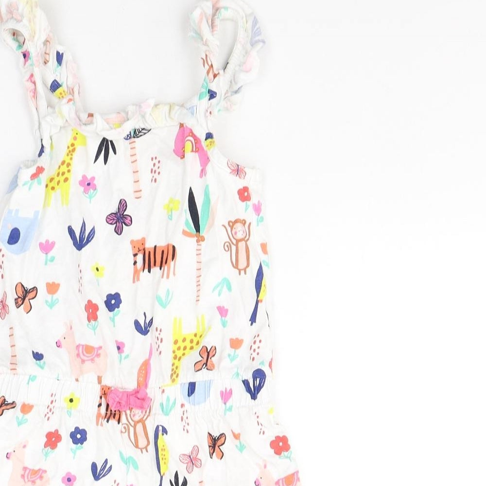George Girls White Geometric Cotton Playsuit One-Piece Size 4-5 Years  Pullover - Cute Animals