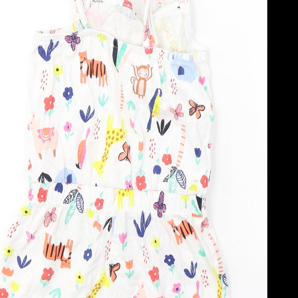 George Girls White Geometric Cotton Playsuit One-Piece Size 4-5 Years  Pullover - Cute Animals