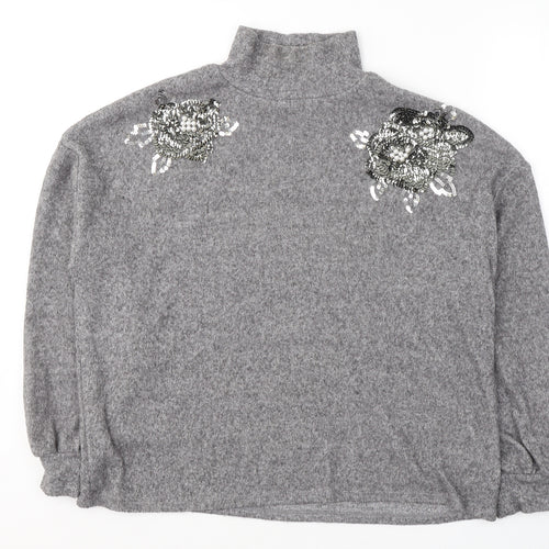 F&F Womens Grey High Neck  Acrylic Pullover Jumper Size 8
