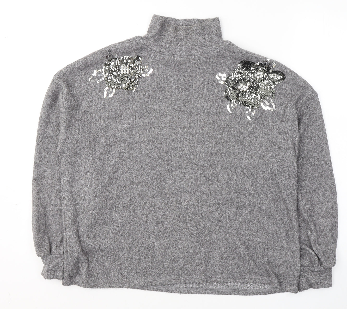 F&F Womens Grey High Neck  Acrylic Pullover Jumper Size 8