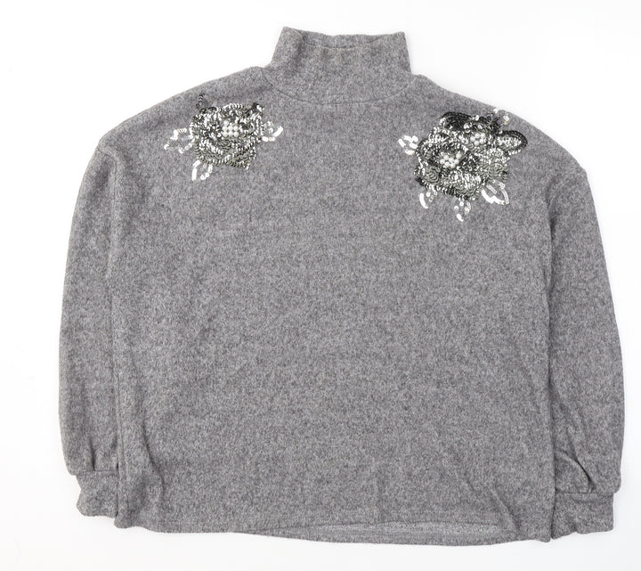 F&F Womens Grey High Neck  Acrylic Pullover Jumper Size 8
