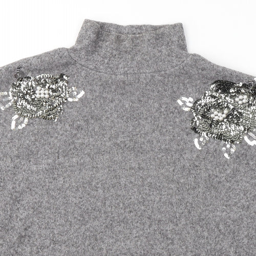 F&F Womens Grey High Neck  Acrylic Pullover Jumper Size 8