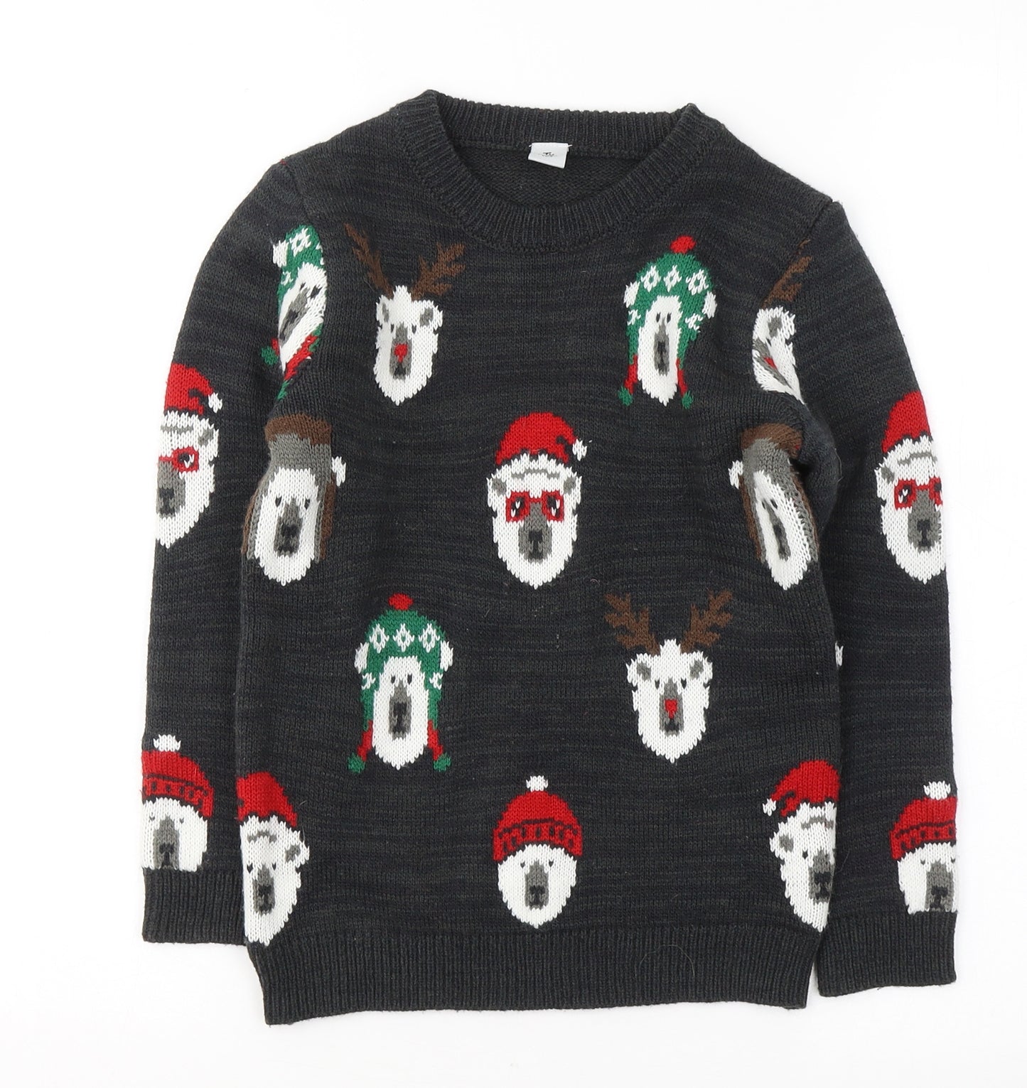 TU Boys Grey Round Neck  Acrylic Pullover Jumper Size 8 Years  Pullover - Christmas jumper/ Santa Animals