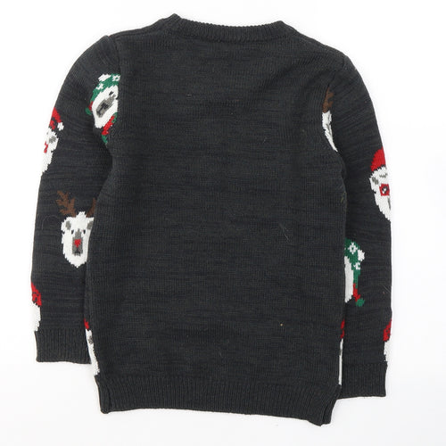 TU Boys Grey Round Neck  Acrylic Pullover Jumper Size 8 Years  Pullover - Christmas jumper/ Santa Animals