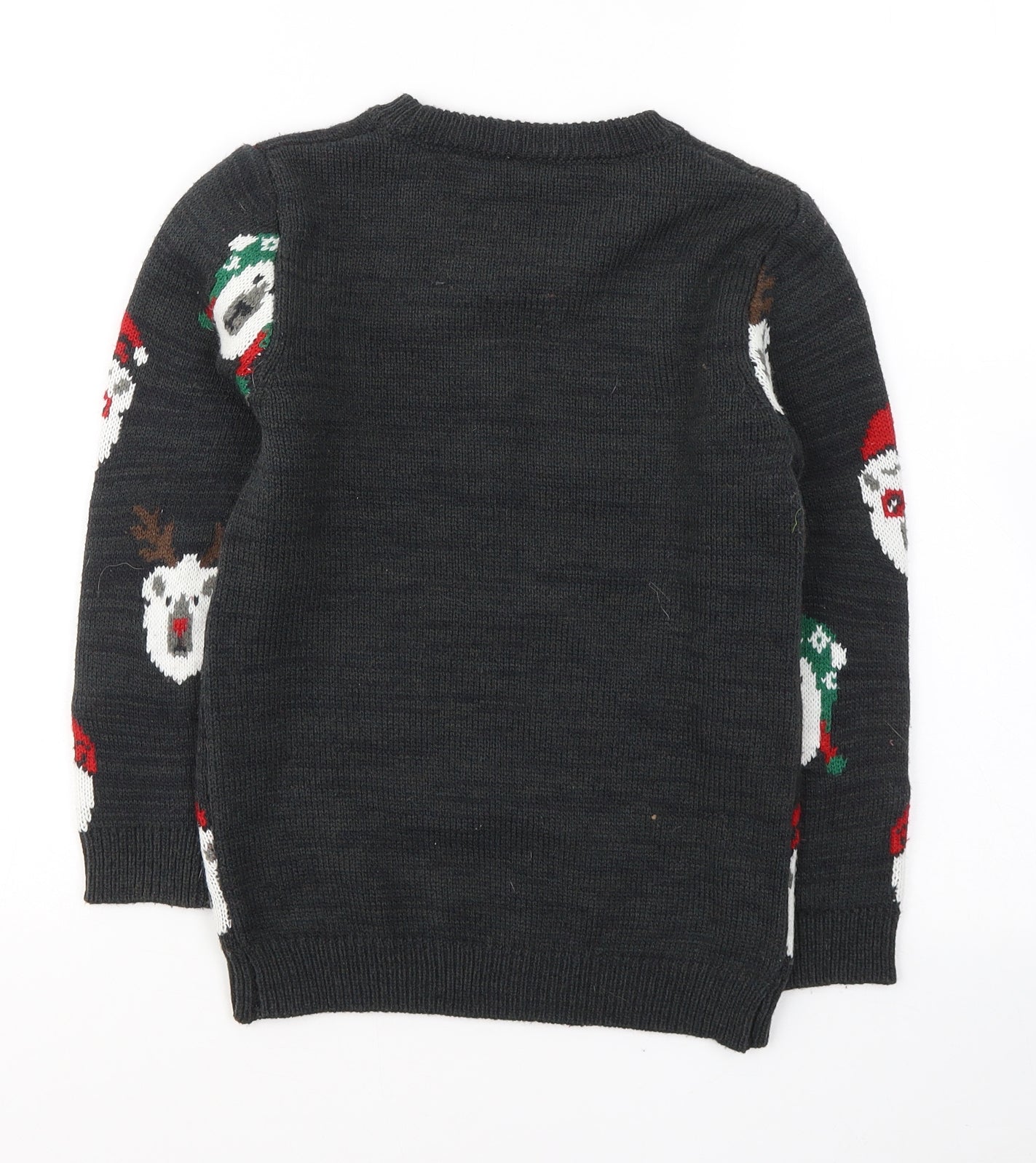 TU Boys Grey Round Neck  Acrylic Pullover Jumper Size 8 Years  Pullover - Christmas jumper/ Santa Animals