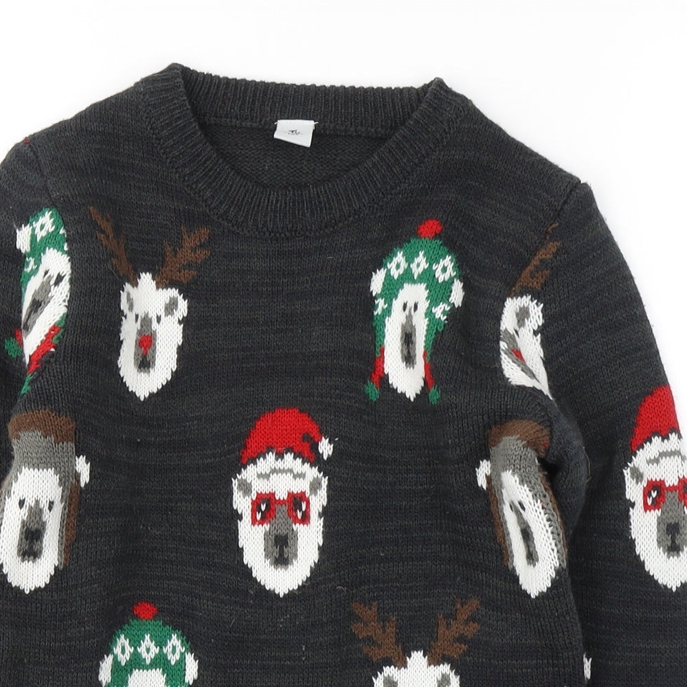 TU Boys Grey Round Neck  Acrylic Pullover Jumper Size 8 Years  Pullover - Christmas jumper/ Santa Animals